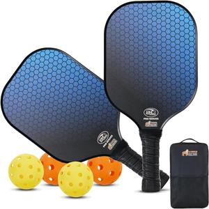 Gorilla Gear USAPA Approved Pickleball Starter Set, Fiberglass Paddles with Bag and Balls, Indoor Outdoor Court Use, Comfortable Racket Grip, Oversized Sweet Spot Pickle Ball Paddle for Men, Women (Blue)