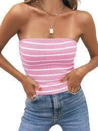 SOLY HUX Women's Tube Tops Strapless Bandeau Crop Tops Y2K Rib Knit Striped Twist Front Sleeveless Tops Multicolored M