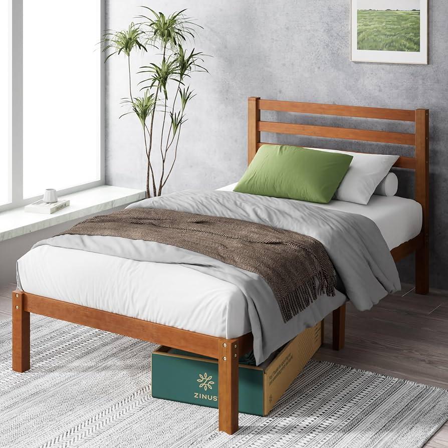 ZINUS Leah Bamboo Platform Bed Frame with Headboard, No Box Spring Needed, Wood Slat Support, Easy Assembly, Twin