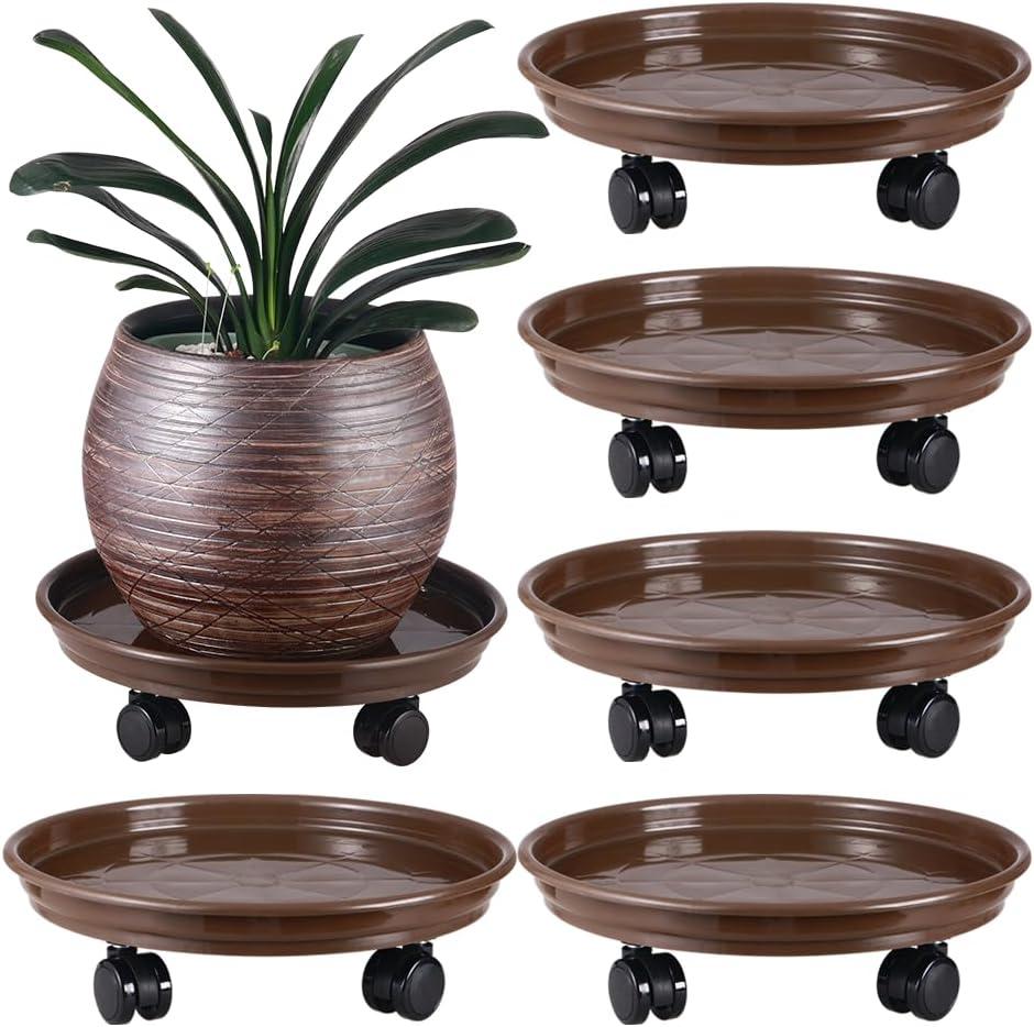5 Packs Large Plant Caddy with PU Wheels 12" Rolling Plant Stands Heavy-duty Plastic Plant Roller Base Pot Movers Plant Saucers on Wheels Indoor Outdoor Plant Dolly with Casters Planter Tray Coaster