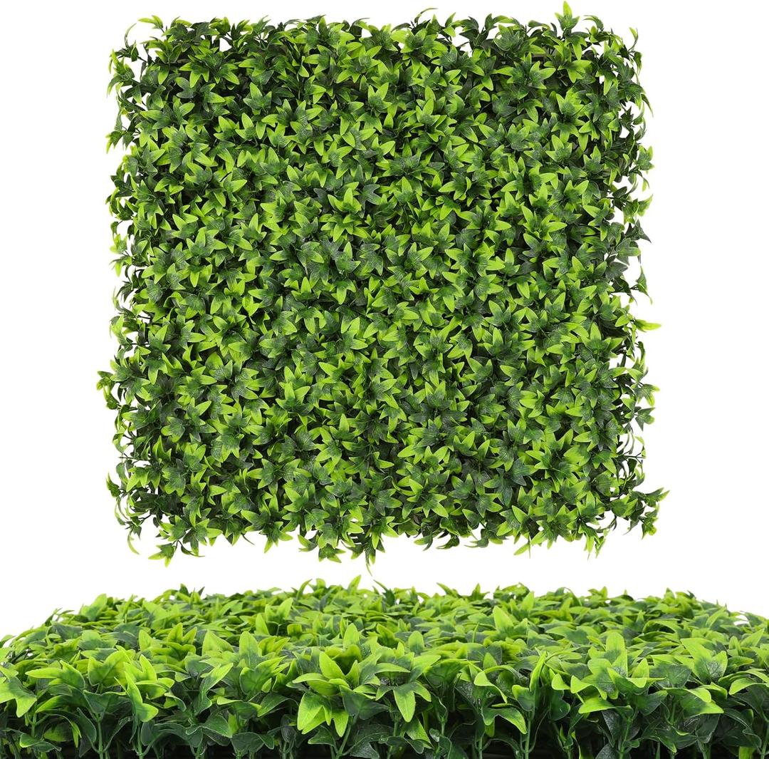 Luyue 6pcs Artificial Grass Wall Panels Greenery Backdrop 20”×20” Green Leaves Hedge Panel Greenery Grass Wall Decor Privacy Screen Wall Backdrop, Style B
