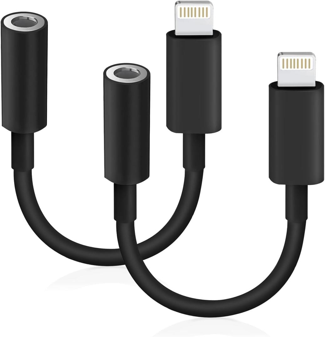 Lightning to 3.5mm Headphone Jack Adapter [Apple MFi Certified] Hi-Fi Stereo Sound, Full Function Control, Compatible with iPhone 14/13/12/11/X/8 & More for Music, Calls & Car AUX Black 2Pack