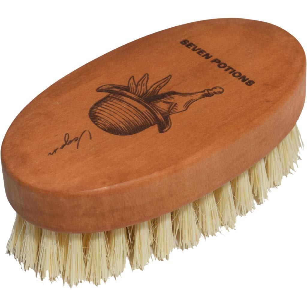 Seven Potions Vegan Beard Brush for Men  100% Sisal Plant Fibre & Pear Wood  Firm Bristles to Gently Tame/Soften/Exfoliate  100% Natural, Non-Synthetic