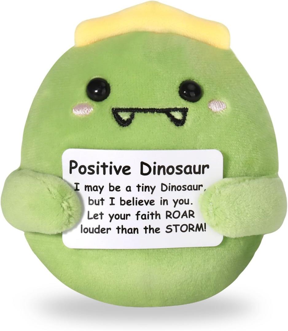 6 x Positive Cute Dinosaur Plush Toys, 3.5" Emotional Inspirational Support Dinosaur Plush with Positive Card, Funny Stuffed Animal Birthday Gifts for Women Men Her Friends Coworkers Colleges Graduation