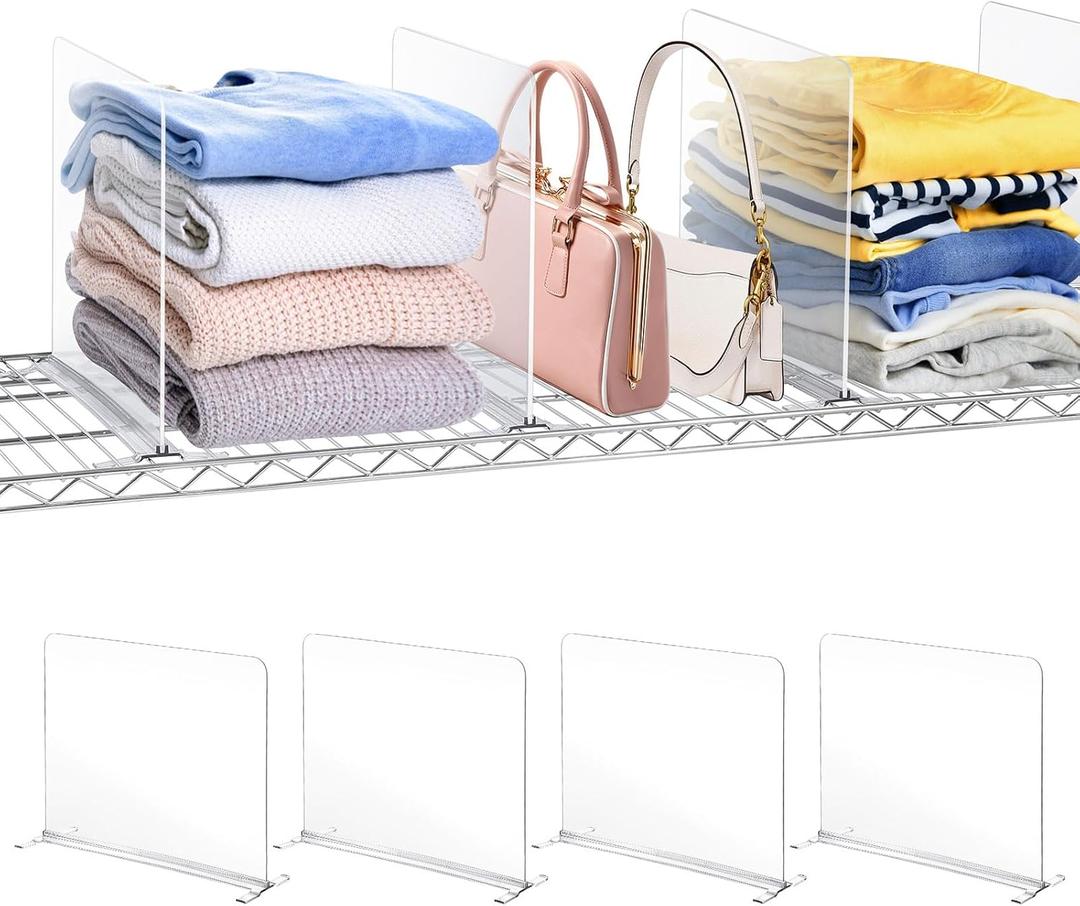 Acrylic Shelf Dividers for Wire Shelves, Shelf Dividers for Closet Organization, Wire Shelving Accessories Clothes, Purses Divider, Closet Dividers for Bedroom, Kitchen, Office(4 Pack)