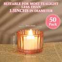 Mumufy 50 Pcs Glass Tealight Candle Holder Ribbed Votive Candle Holder for Centerpiece Wedding Proposal Spa Aromatherapy Meditation Home Decor (Pink)