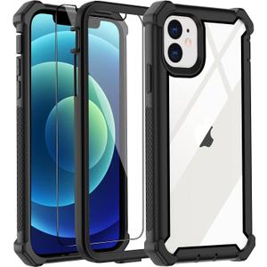 for iPhone 12 Case, iPhone 12 Pro Case,with Screen Protector Heavy Duty Drop Protection, Full Body Rugged Shockproof Tough Protective Phone Cover for Apple iPhone 12/12 Pro (Black-C)