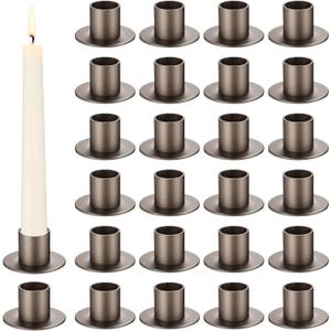 24 Pcs Gunmetal Taper Candle Holders Bulk for 5.91'' Pillar Candles Wedding Short Candlestick Holder Gunmetal Centerpieces Decoration for Wedding Anniversary Dinner Party