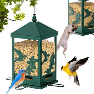 Squirrel Proof Bird Feeder for Outdoors Hanging, 6LBS Extra Large Capacity Hanging Metal Bird Feeder with Weight-Activated Perches, Wild Bird Feeders for Outside Finch, Cardinal, Blue Jay