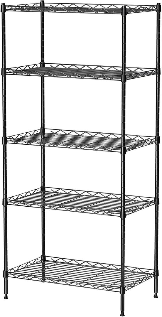 5 Tier Standing Metal Wire Shelving Unit, Adjustable Height, Storage Shelf Units for Laundry Bathroom Kitchen Pantry Closet (11.6" D x 21.2" W x 49" H inches, Black) 5 Tier Standing Metal Wire Shelving Unit, Adjustable Height, Storage Shelf Units for Laundry Bathroom Kitchen Pantry Closet (11.6" D x 21.2" W x 49" H inches, Black)