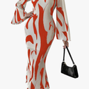 LIGHT DOT Women's Printed Bodycon Maxi Dress Long Sleeve Elegant Pleated Cocktail Dresses, Size M