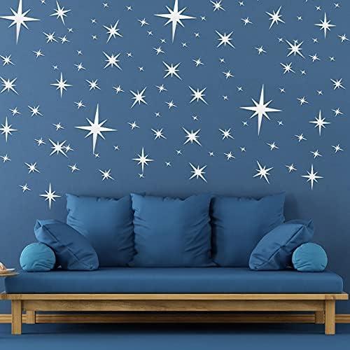 82 Pieces Mirror Wall Stickers Removable Star Wall Decals 3D Acrylic Mirror Setting Wall Sticker Star Decorative Decal for Home Wall Living Room Bedroom Decor(Silver)