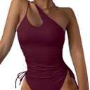 Eomenie Women's One Piece One Shoulder Swimsuit with Drawstring Tummy Control Bathing Suit Sexy High Cut Swim Suits XL