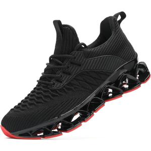 Women's Slip on Walking Running Shoes Blade Tennis Casual Fashion Sneakers Comfort Non Slip Work Sport Athletic Trainer (8, Black/Red)