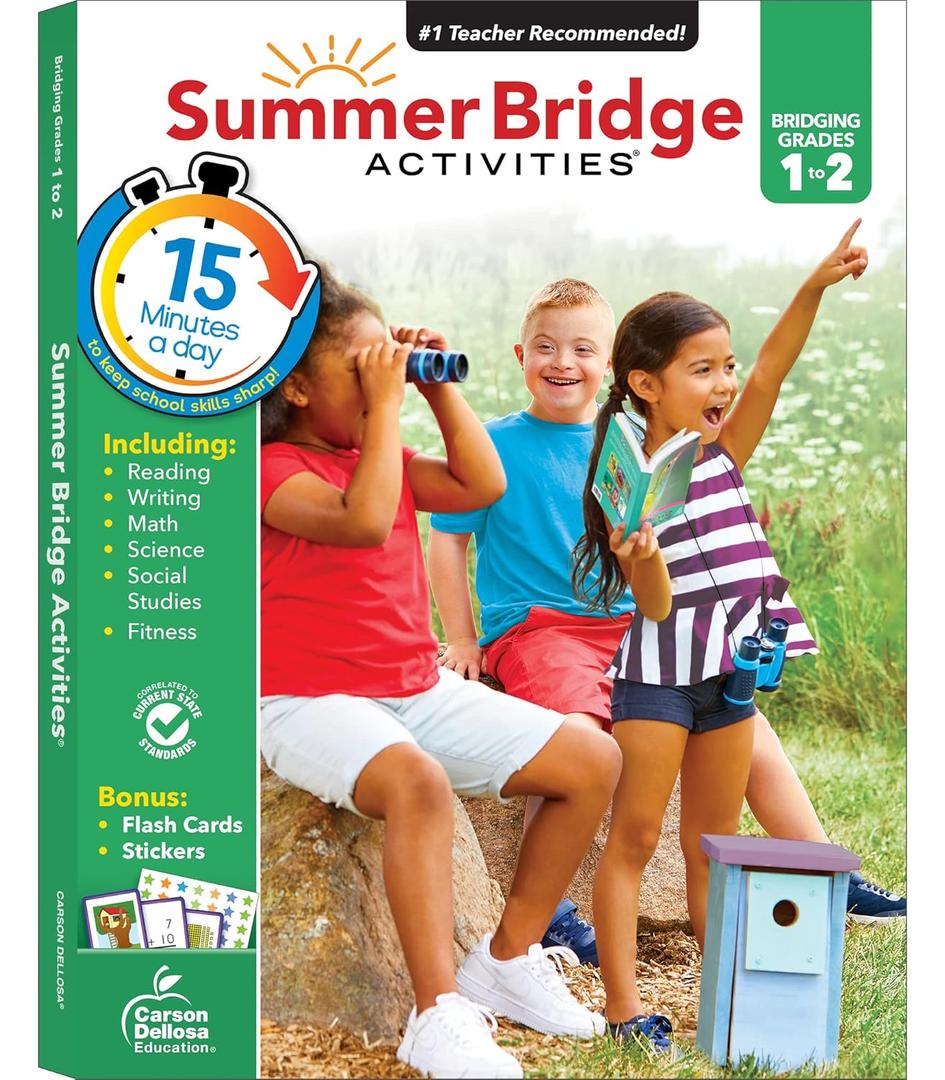 Summer Bridge Activities 1st to 2nd Grade Workbook, Activity Book With Math, Reading Comprehension, Science, Fitness, Social Studies, Writing Practice, and Flash Cards (Volume 3)