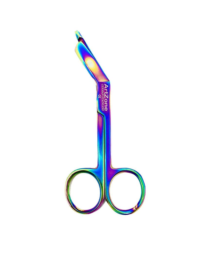 Cynamed Artzone Lister Bandage Scissors - Medical-Grade Stainless Steel Shears - Multi-Colored Rainbow Titanium Finish - Sharp Blades Cut Through Bandages, Dressing, Tape, Gauze, Clothing (3.5 in.)