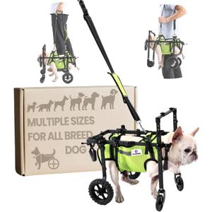 Dog Wheelchair for Back Legs, for All Breed Dog - Includes High-Visibility Vest, Leash & Sling Lift, for Arthritis, Paralyzed, Injured, or Disabled Dogs (4Wheels-S, for Small Breed Dog)