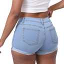 Women's Casual Stretchy Denim Shorts High Waisted Folded Hem Jeans Shorts (L)