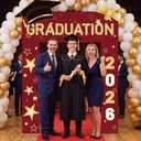 3 Pcs 2026 Gradution Party Decoration Grad Photo Booth Prop Backdrop Congrats Graduation Background 2026 Red and Black Grad Banner Decor for Yard Porch Indoor Outdoor Party Entrance Decorations