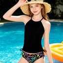 Girls Halterneck Drawstring Tankini Padded Swimsuit 2 Piece 9-16Y