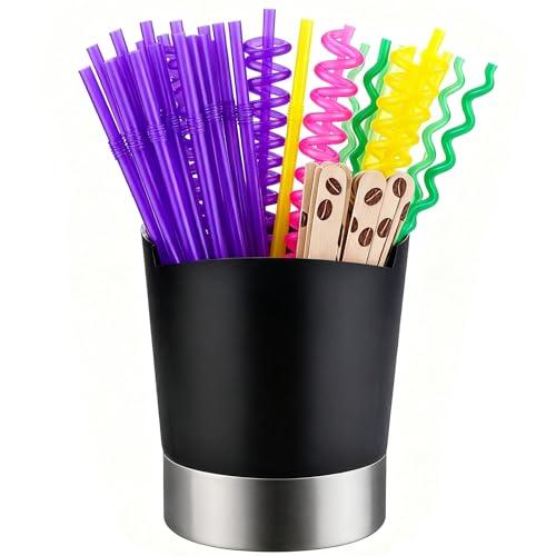 shofilt Straw Holder Dispenser Stainless Steel, Coffee Stirrers Holder Large Kitchen Utensil Organizer for Commercial and Home Use 6.7" x 5.7"