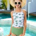YOURUIKEY Girls Tankini Swimsuit 2 Piece Halterneck Bathing Suit Adjustable Straps and Removable Bra for Girls and Teen 7-16Y