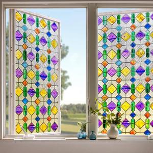 3D Stained Glass Window Film, Decorative Window Privacy Film for Bathroom,Front Door,Home, Sun Blocking Heat Control,Static Cling,Glass Haven 17 x 40