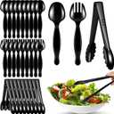 30 Pcs Disposable Black Plastic Serving Utensils,10 Set Including 9" Plastic Serving Spoons, Forks and Tongs for Dinner Parties, Buffets,Banquets, Events, Weddings, and Daily Use
