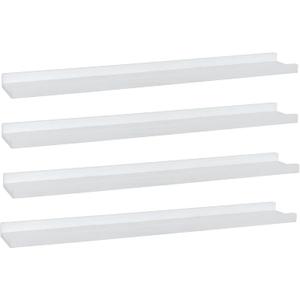 Long Floating Shelves 36 Inches Set of 4,Wood Picture Shelf for Wall with Ledge,Photo Frames Display Shelves Wall Mounted Rustic for Living Room Bedroom Kids Nursery,Home Decor (Rustic White)
