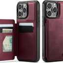 Vinich for iPhone 15 Pro Max Wallet Case with Card Holder, RFID Blocking Credit Slots Kickstand Shockproof Phone Cover for Women Men, Burgundy