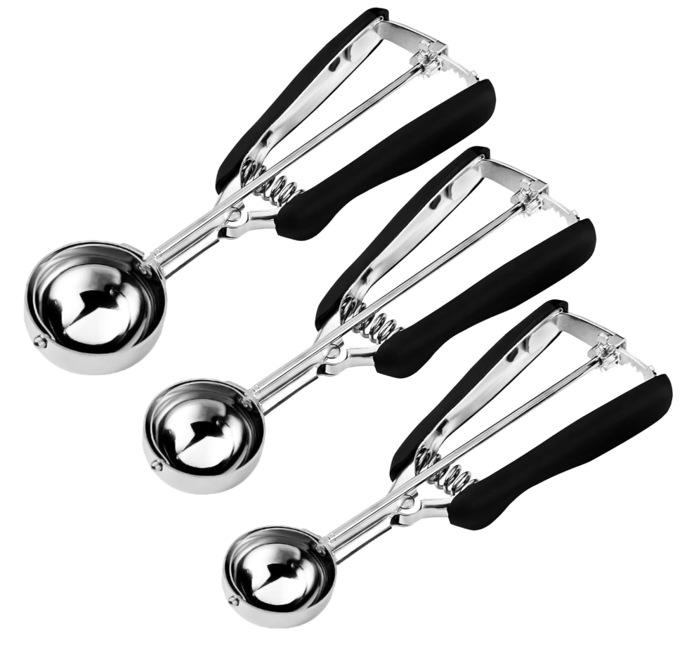 HOMURE H Cookie Scoop Set, Include 1 Tbsp/2 Tbsp/3 Tbsp, Cookie Dough Scoop, Cookie Scoops for Baking Set of 3, 18/8 Stainless Steel, Good Grip, NonSlip, For Cookies Cupcake Muffin Ice Cream waffle