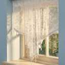 Molaxhome Swag Curtain 51 inch Length Rod Pocket Scalloped Curtain Valance Sheer Lace Panels with Hanging Crystal Beads for Kitchen Bedroom Window Treatments Drape Decor 1pc (Lace White, 51Wx23L)