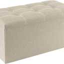 YOUDENOVA 30 inches Folding Storage Ottoman, Ottoman with Footrest Seat Support 350lbs, Storage Bench for Living Room Bedroom, Linen Fabric Beige, 15"D x 30"W x 15"H