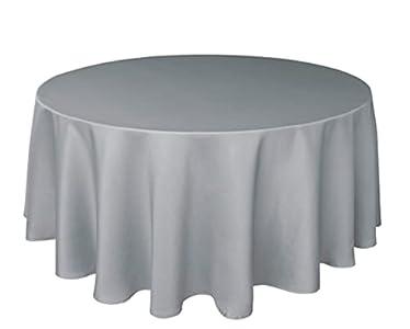Biscaynebay Textured Fabric Round Tablecloths 120 Inches in Diameter, Silver Grey Water Resistant Tablecloths for Dining, Kitchen, Wedding and Parties etc. Machine Washable