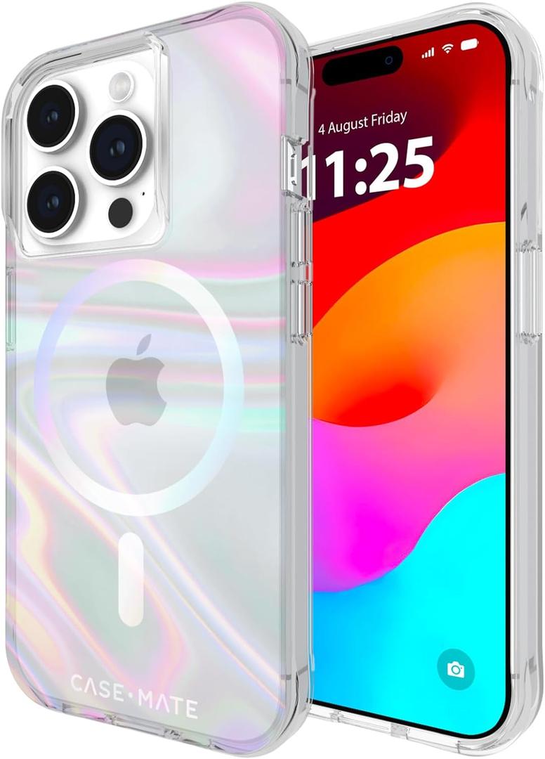 Case-Mate Soap Bubble iPhone 15 Pro Magnetic Case Phone Cover | for Women, Compatible w/ MagSafe, 12ft Drop Protection, 6.1", Shockproof, Anti-Scratch, Iridescent
