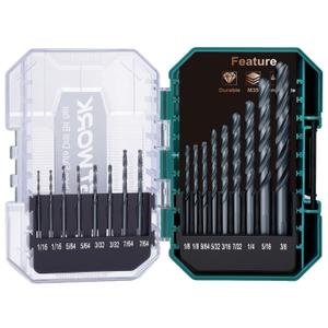 3-Flute Cobalt Drill Bit Set, M35 Metal Drill Bits for Metal and Steel, Oxynitride Coated, 3-Flats Shank, 135 Degree Split Point, for Hardened Steel, Stainless Steel, 17-Piece, 1/16"-3/8"