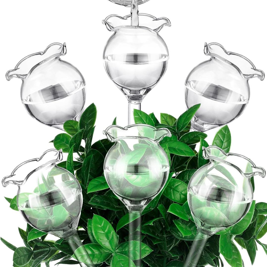 Yungyan 6 Pcs Self Watering Plant Globes Glass Cactus Insert Watering Devices Automatic Plant Watering Bulbs Water Globes for Indoor Outdoor Plants(Clear Tulip,5.31 Inch)