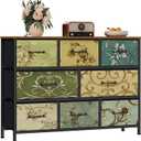 Furnulem 8 Drawer Dresser, Wide Fabric Chest of Drawers, Vintage Furniture for Bedroom, Living Room, Hallway, Closet Clothes Storage, Wooden Top