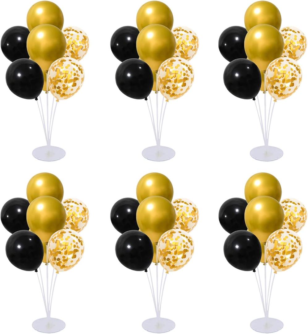 6 Set Balloon Stand Kit for Table Centerpieces With Balloon and Base Party Decorations for Birthday Wedding Retirement Graduation Baby Shower (Black Gold), 3.5 inches x 3.5 inches x 2.7 inches