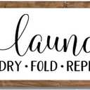 MODE HOME Wash Dry Fold Repeat Wood Framed Laundry Sign for Laundry Room,Vintage Funny Laundry Room Sign for Wall Decor Wall Art with Sayings - 16" x 6.5"