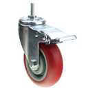 Heavy Duty Stem Caster Wheels Double Bearing PU Castors No Noise Swivel Casters M8-1.25x25mm 4 Packs with Dual Locking (4 Inch,With Brake)