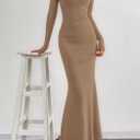 BTFBM Women Bodycon Maxi Dress Fall 2025 Long Sleeve Ruched Elegant Party Cocktail Formal Wedding Guest Dresses (Brown, XL)