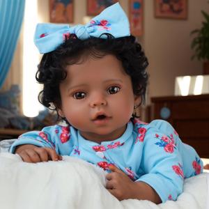 SCOM Lifelike Reborn Black Girl - 20 Inch African American Newborn Baby Girl, Real Life Baby Dolls with Weighted Soft Cloth Body for Kids Age 3 +