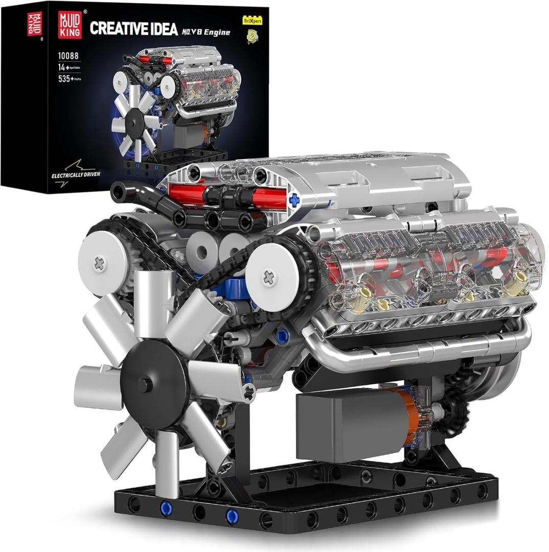 Mould King V8 Engine Building Blocks Sets, MOC Scale Model Kit with Battery and Motor, Collectible Set for Adults, Construction Toys Gifts for Friends Men Teen Youths (535 Pcs)