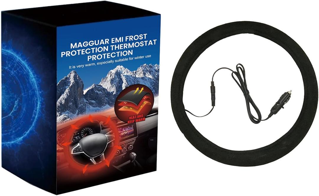 Heated Steering Wheel Protector Cover, 15" 12v Steering Wheel Warmer, Car Steering Wheel Heater for Winter Universal Fit Steering Wheel Outer for Cars Suvs Trucks Vans (1 PC)