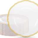 Hioasis 60pcs Gold Plastic Plates - Clear and Gold Disposable Plates, 10.25 inch Plastic Dinner Plates, Perfect for Wedding & Party & Holiday