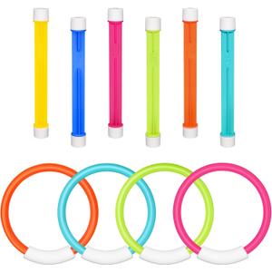 Korlon Tec 10 Pcs Pool Diving Toys for Kids Age 4-8, Underwater Training Diving Rings Sticks Colorful Sinking Water Pool Toys for Kids Age 8-12 Swimming Party Favors Games