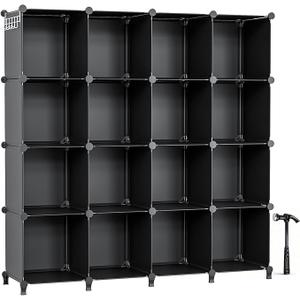 Neprock 16 Cubby Storage Organizer, Closet Clothes Storage Organizer, Cube Shelves Closet Organizers and Storage Shelves for Clothing Storage with Hammer, Bookshelf for Kids（Black）