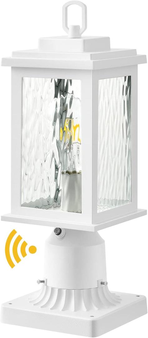 VIANIS Dusk to Dawn Outdoor Post Lights with Pier Mount Base, Modern White Exterior Lamp Post Light Fixture, Anti-Rust Aluminum Light Posts for Outside with Water Ripple Tempered Glass(Hardwired 120V) (Standard Size)