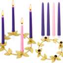 Christmas Advent Wreath Candle Holder with 4 Candles Set, Advent Wreath Ring, Metal Ring Candle Stand Purple & Pink 10 x 7/8'' Taper Candles for Christmas Home Church Table Centerpiece Decor(Gold)